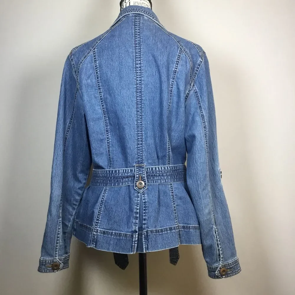 Medium blue denim jacket with belt at the waist western hippie boho size M - Picture 5 of 8